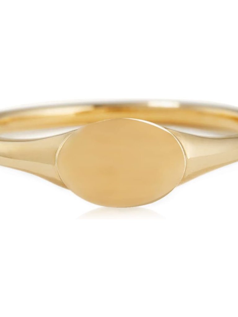 14k Gold Plated Signet Rings Stackable Plain Slim Oval-Shaped Thin Pinky Band Fo